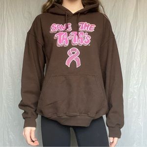 Save The Tatas Brown And Pink Large Heavy Blend Gildan Sweatshirt